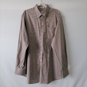 Peter Millar Men's White Brown Checkered Long Sleeve Dress Shirt Size XL